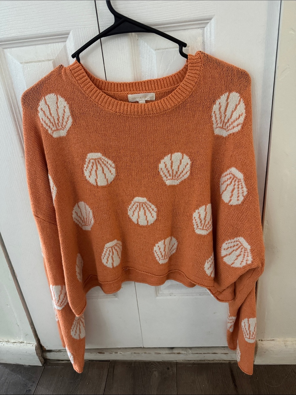 moon & madison Orange Shell-Print Crewneck Sweater